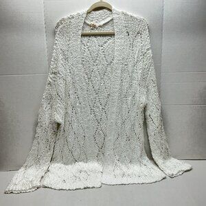 POL LARGE WHITE CARDIGAN 25" PTP DIAMOND PATTERN